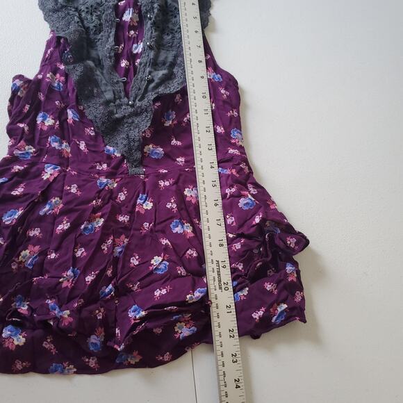 Free People Y2K Top Women 2 Purple Floral Lace Trim Boho Sleeveless Fairy Grunge - Picture 5 of 9